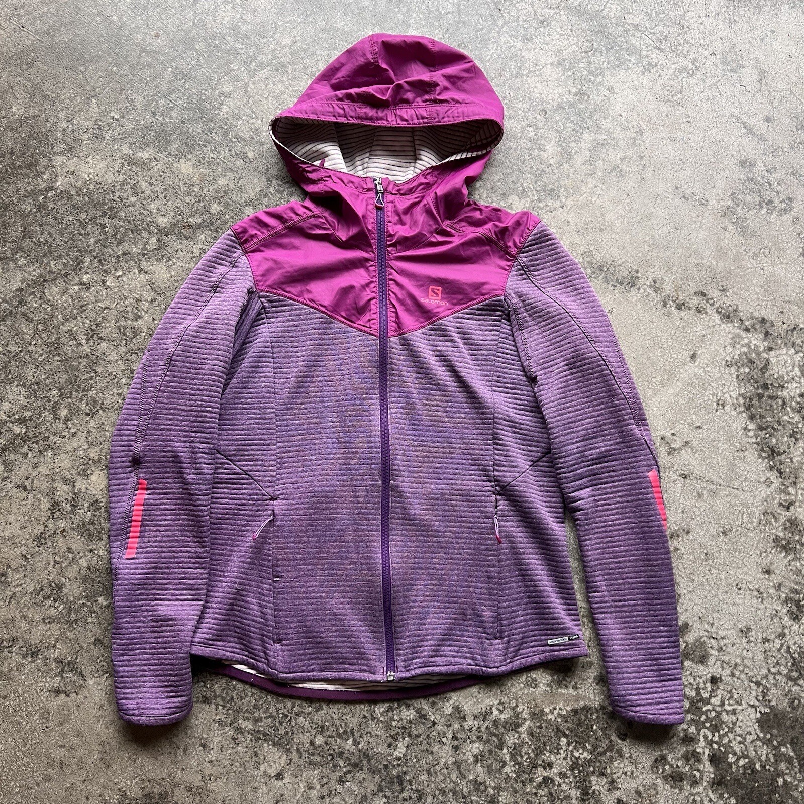 Salomon giacca con cappuccio in pelle avanzata zip intera taglia large rosa massiccio