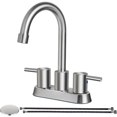 Commercial Bathroom Faucet 3 Hole 2 Handles Bathroom Sink Faucet w/ Pop-Up Drain