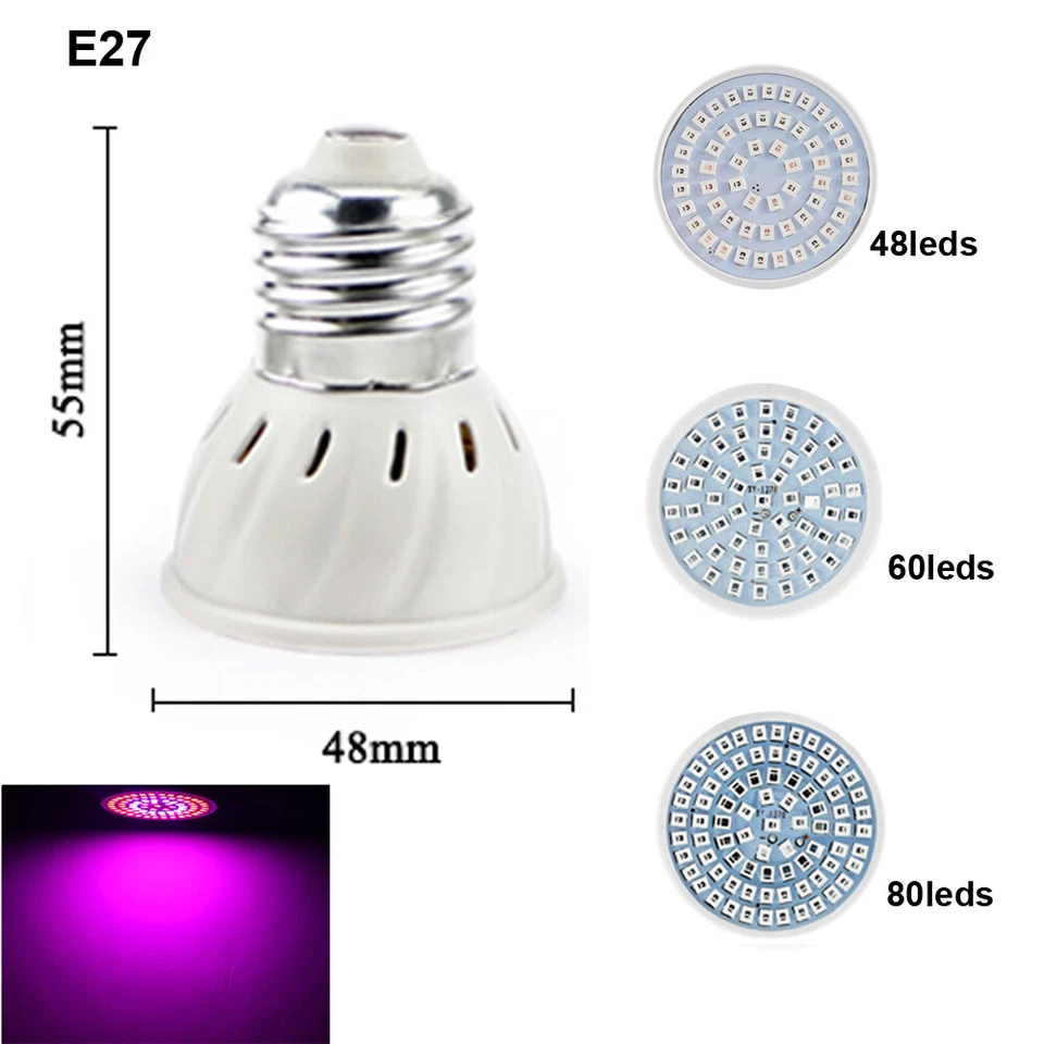 E27/GU10/MR16 48/60/80 LED Grow Lights Full Spectrum Plant Bulb Hydroponic Lamp - Image 4 of 4