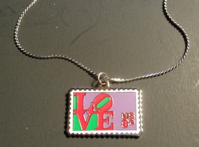 VINTAGE USPS  ''LOVE'' ''POSTAL STAMP PIN'' NECKLACE   XMAS GIFT
