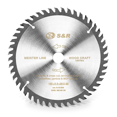 S&R Kreissägeblatt 160mm x 20mm(+ring 16mm)x2,2mm 48T,Holz Kraft/ Profiqualität 