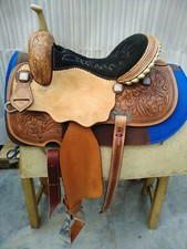 Western Barrel saddle on eco leather buffalo color chestnut  drum dye All Size