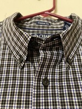CHAPS EASY CARE MENS DRESS CASUAL SHIRT BUTTON UP LOGO POCKET BLK/WHT CHECKS L