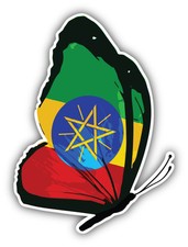 Ethiopia Flag Butterfly Car Bumper Sticker Decal 4'' x 5''