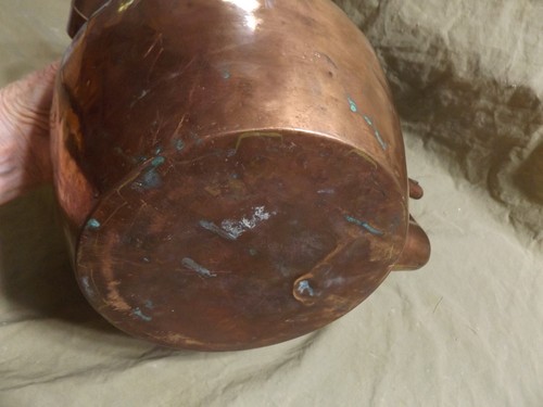 Primitive Antique 19th C Copper Tea Kettle J EBERT Goose Neck Spout Swing Handle - Picture 14 of 15