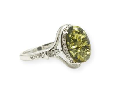 Sterling Silver & Baltic Green Amber Rectangle Ring – Handcrafted Natural Stone Ring For Women