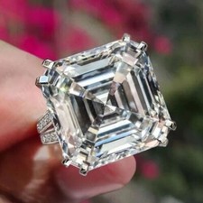Image of 8.65Ctw Asscher Moissanite Hidden Halo Set Engagement Ring 14K White Gold Plated