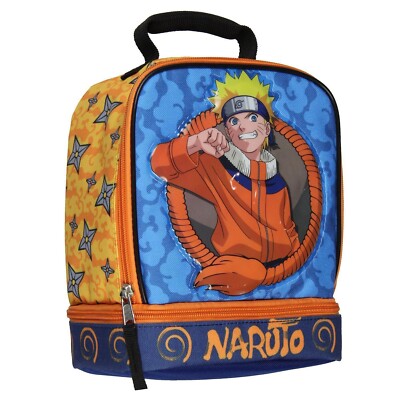 Naruto Lunch Box Anime Manga Insulated Dual Compartment Kids Lunch Bag Tote  -NWT