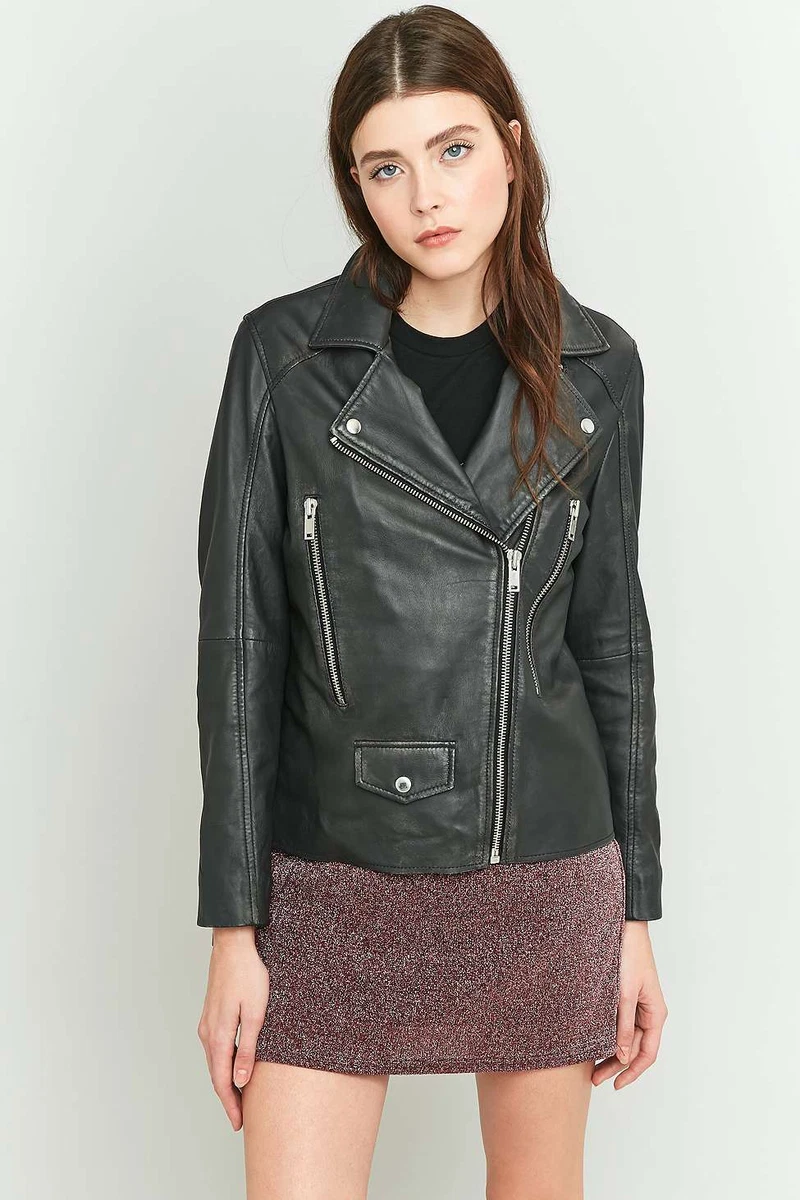 Urban Outfitters Light Before Dark Black Leather Biker jacket UK