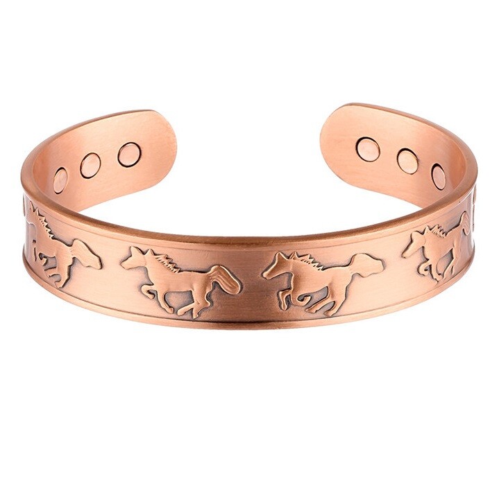 Bracelet en cuivre chevaux au galop jonc ajustable pour passionnés d'équitation