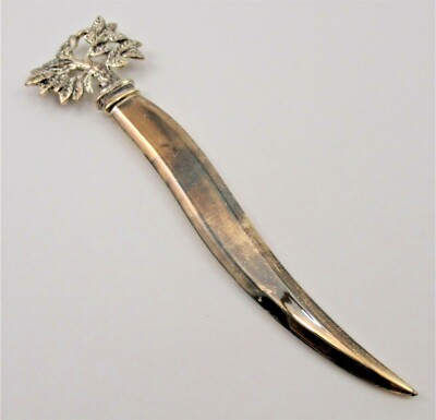Antique Sterling Silver Curved Letter Opener With Bird in Tree