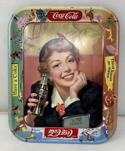 Vintage Coca Cola Metal Tray Advertising “Thirst Knows No Season Have a Coke”
