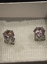 925 Sterling Silver, Pink, 6mm, Round Stud Earrings CZ - Gift Box Included