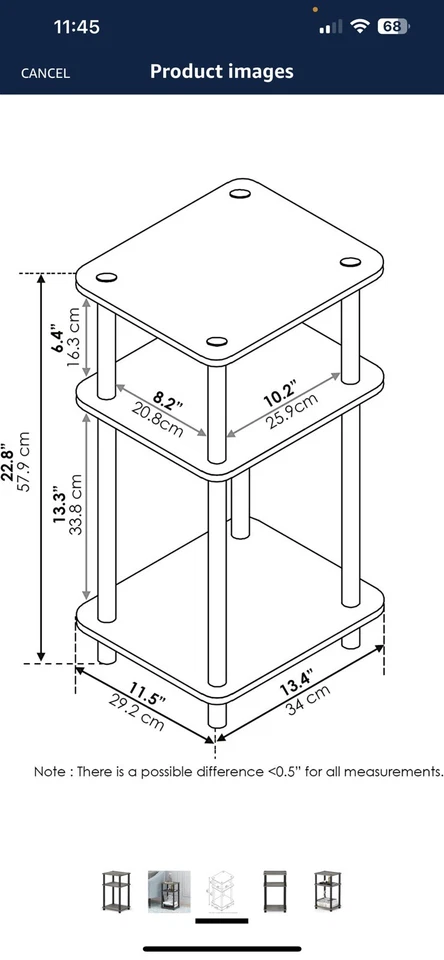 Just 3-Tier Turn-N-Tube End/Side Table, Night Stand, French Oak Grey/Black - Image 2 of 2