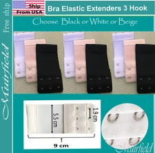 Bra Elastic Extenders 3 Hook Extension Black White Beige US SELLER