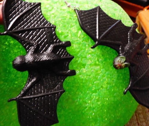 GROSSE schwarze Fledermaus fKOSTÜM 925 OHRRINGE HALLOWEEN Handarbeit USA Nora's - Bild 3 von 5