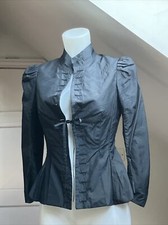 Pringle Of Scotland Black Fitted Cotton Jacket Tie Pleated Peplum Italy Uk 8