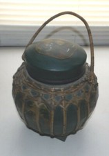 Vintage Chinese Asian Handled LUNCH Basket Box - Painted Bamboo