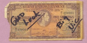 Bermuda Government, 1-5-1957, Five Shillings, P-18a, Good Luck Big Vic