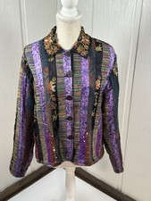 Coldwater Creek Silk Embroidered Patchwork Jacket Women s PL Purple Boho Artsy