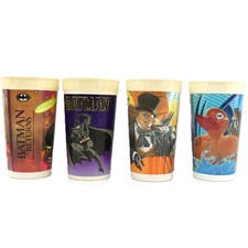 Lot of 4 Vintage Batman Returns  Batman McDonald's Taco Bell Plastic Cups 1989