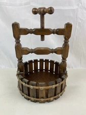 Vintage Wooden Wishing Well Nut Cracker Basket Bowl Hand Crank