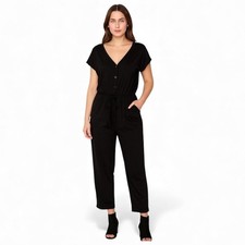 Norma Kamali Black Short Sleeve Cropped Jumpsuit Size Medium