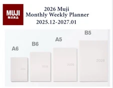 Muji  2026 Monthly Weekly Planner White-Gray  Start 2025.12 A6 or B6 or A5 or B5
