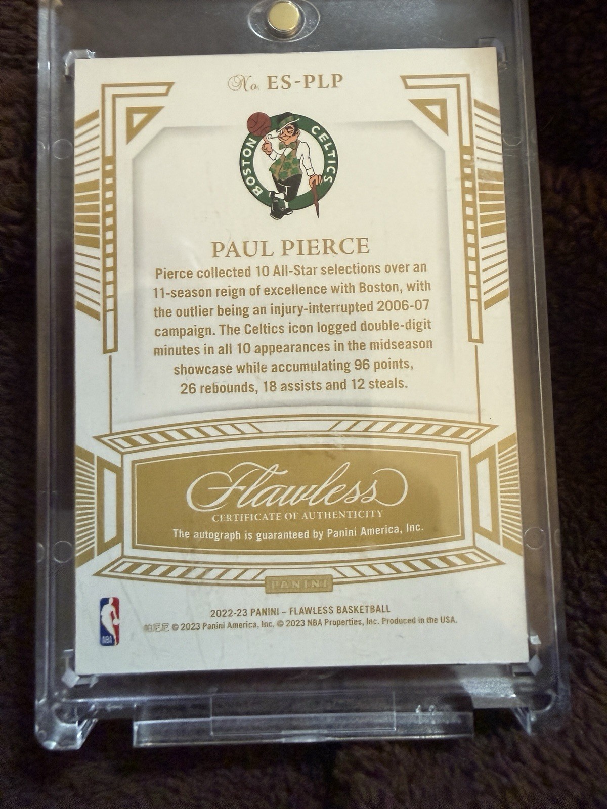 2022-23 Panini Flawless Paul Pierce Excellence #ES-PLP Auto Platinum 1/1  view 3