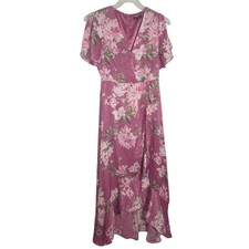Lulus Womens Maxi Dress Forever Elegant Pink Floral Satin Ruffled Hoco Medium