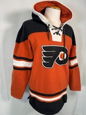 Vintage Philadelphia Flyers Jersey Style Hoodie Orange Old Time Hockey Men Sz L