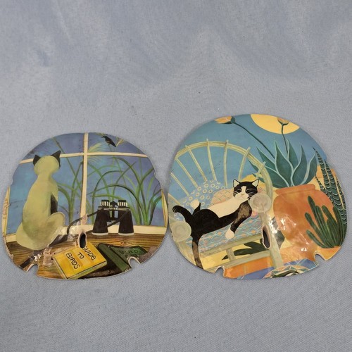 Set of 2 Laurel Burch Cat Sand Dollar Wall Plaques Hanging Decor