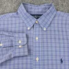 Ralph Lauren Shirt Mens 16.5 Blue Check Yarmouth Cotton Button Down Casual VTG