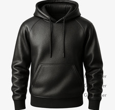 Men's Black Premium Leather Hoodie Handmade Genuine Lambskin Leather Jacket.
