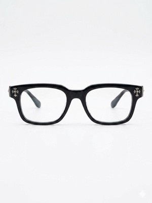 Chrome Hearts Black Square Full Rim Eyeglasses Acetate Metal Silver Accents