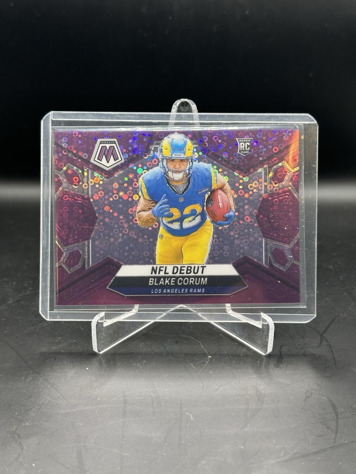 2024 Panini Mosaic Blake Corum NFL Debut No Huddle Purple Prizm #/50 Rams