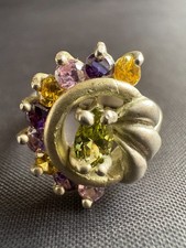 Vintage 925 Sterling Silver Ring Multicolor Gemstone Ring Handmade Size 8 US