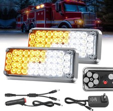 2PCS 42LED Amber White Wireless Magnetic Strobe Lights Portable Warning Hazard L
