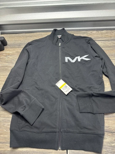 Giacca nera Michael Kors taglia large logo MK zip finto girocollo