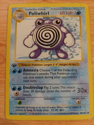 Poliwhirl - 38/102 (Base Set Shadowless) - Moderately Played MP - 1st Edition