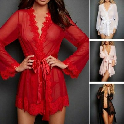 SexySpitze Kimono Morgenmantel Nachtwäsch DamenBademantel Dessous Robe Negligé