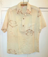 Vtg SEARS HAWAIIAN FASHIONS SHIRT Size M Cream Brown Orange PULLOVER Buttons