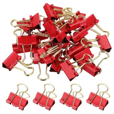 0.75'' Binder Clips, 30 Pcs Paper Clamps with Gold Wire Handles, Red