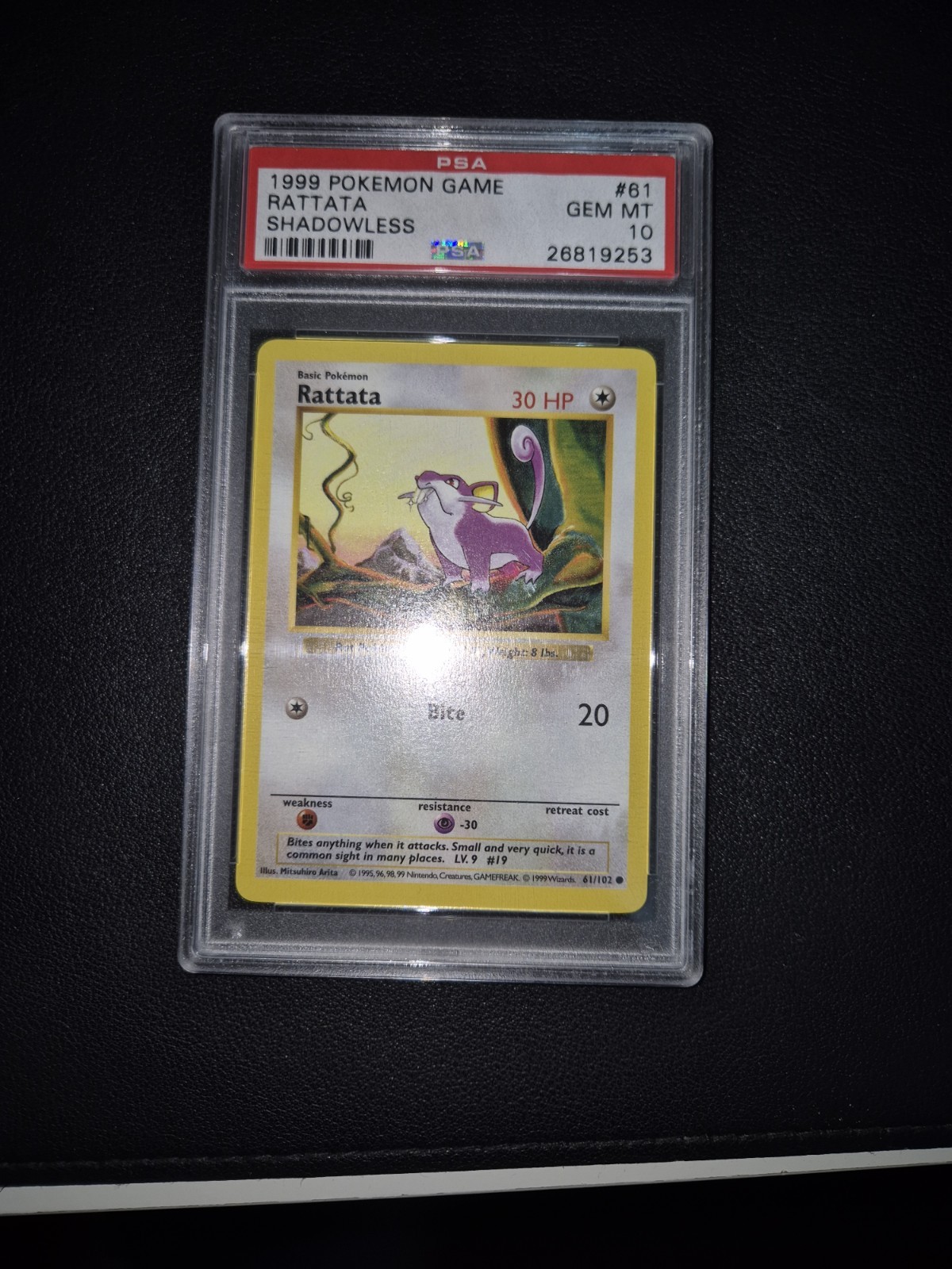1999 Pokemon Shadowless Rattata #61 PSA 10
