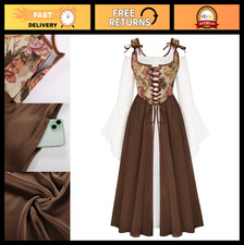 Renaissance Medieval Fairy Dress for Women - Bell Sleeve, Floral Lace Up, Side Z