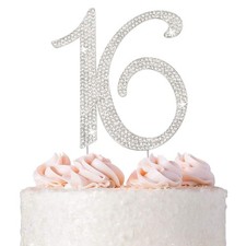 16 Cake Topper - Silver Rhinestone - Sweet 16 Birthday Decorations  Premium ...