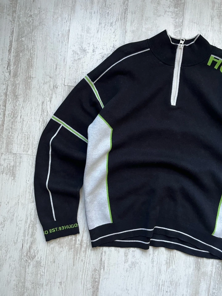 SUÉTER DE LANA CON LOGO OVERSIZE HUGO 1/3 ESCOTE CON CREMALLERA NEGRO/BLANCO PARA HOMBRE XL Foto 4 de 4