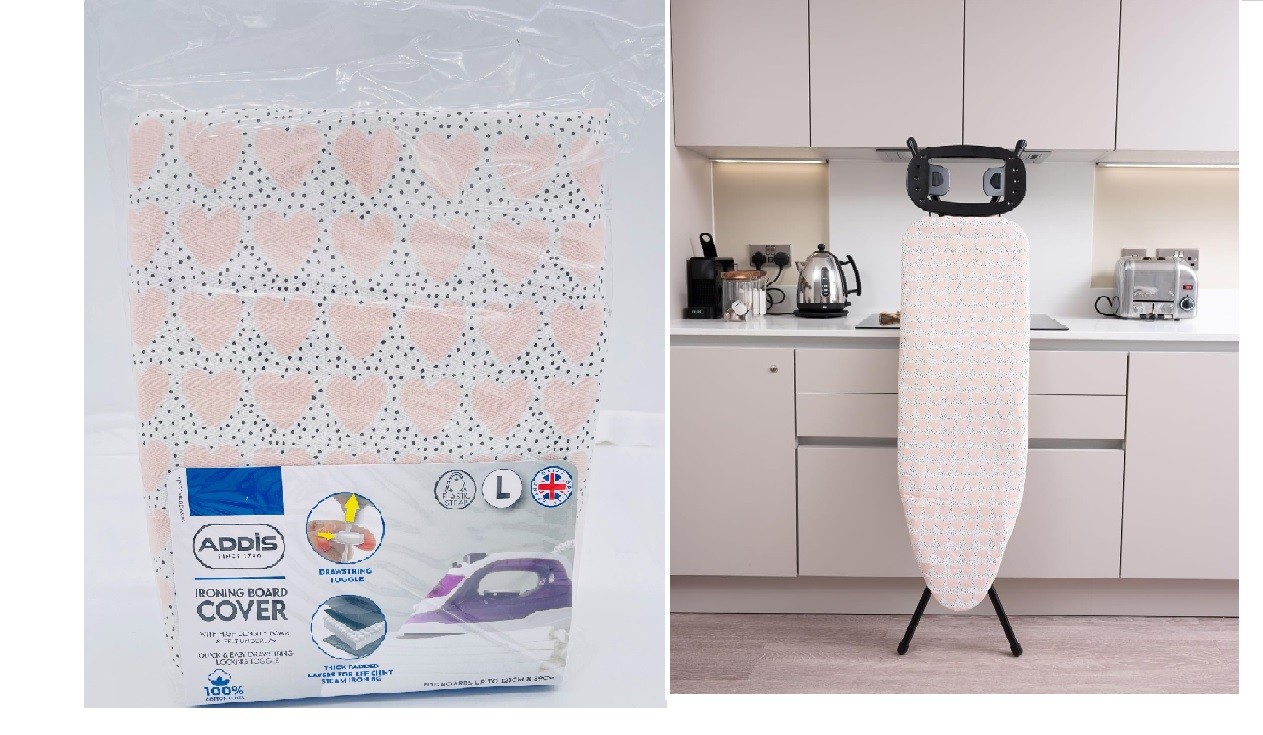 Addis Large Perfect Fit 100% Cotton Ironing Board Cover Pink Heart Design