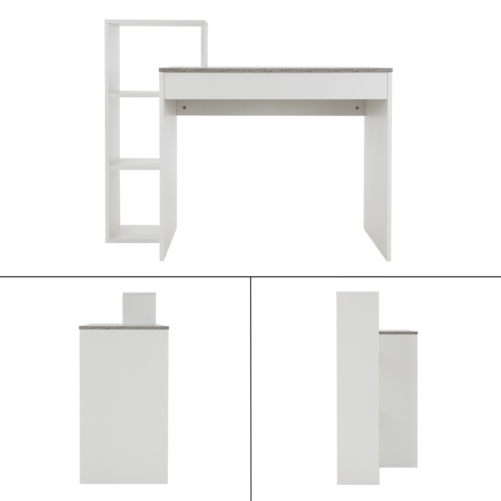 Scrivania per computer con 3 ripiani tavolo da lavoro casa ufficio bianco/grigio foto 3