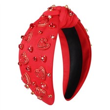 Valentines Day Headband Women Red Pink Rhinestone Heart Knotted Headbands